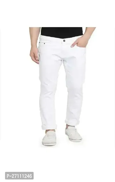 Stylish White Cotton Blend Mid-Rise Jeans For Men-thumb0