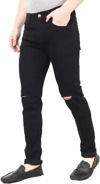 Elegant Black Denim Distress Mid-Rise Jeans For Men-thumb4