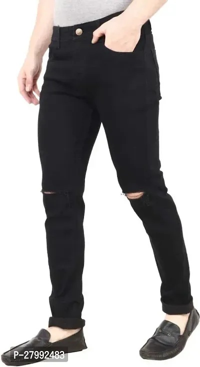 Elegant Black Denim Distress Mid-Rise Jeans For Men-thumb5