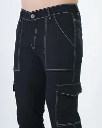 Stylish Black Denim Solid Cargos For Men-thumb3