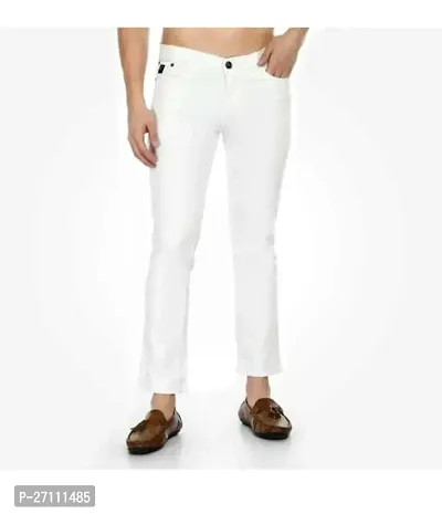 Stylish White Cotton Blend Mid-Rise Jeans For Men-thumb0