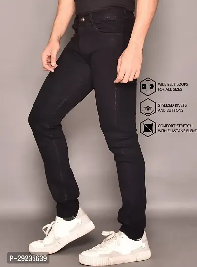 Stylish Black Cotton Streatchable Mid-Rise Jeans For Men-thumb4