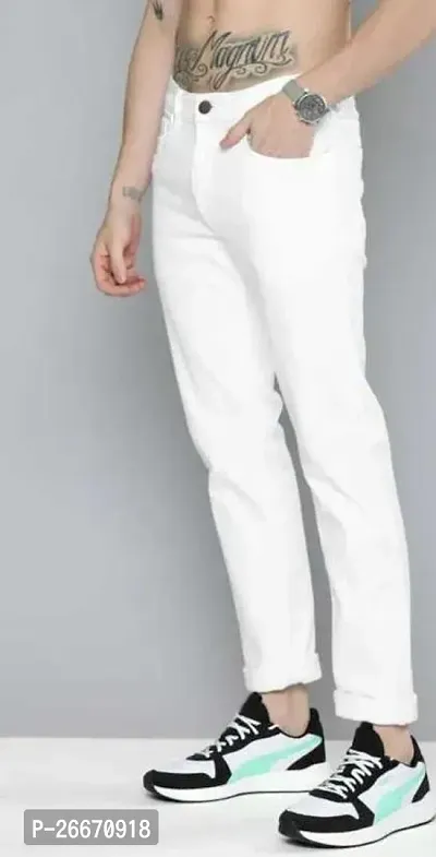 Stylish White Denim Mid-Rise Jeans For Men-thumb3