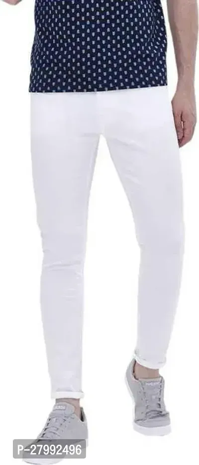 Elegant White Denim Solid Mid-Rise Jeans For Men-thumb0