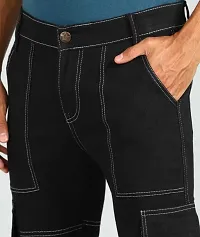 Stylish Black Cotton Blend Mid-Rise Cargos For Men-thumb2