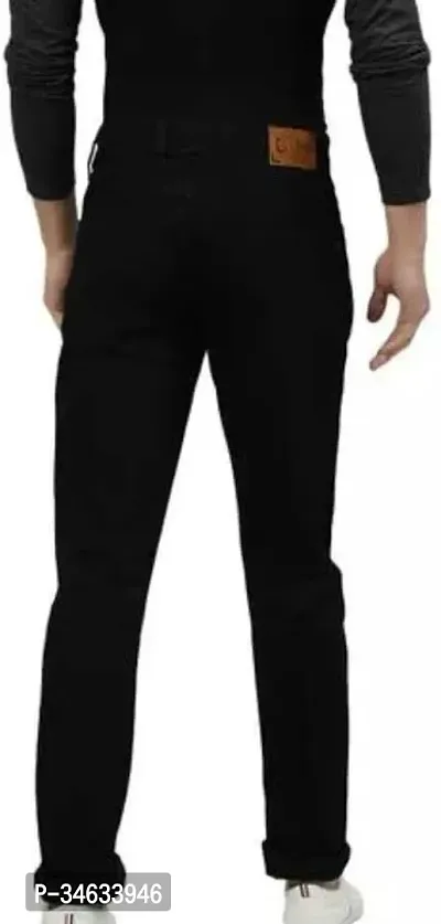 Stylish Black Cotton Blend Solid Mid Rise Jeans For Men-thumb2