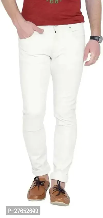 Stylish White Denim Mid-Rise Jeans For Men-thumb0