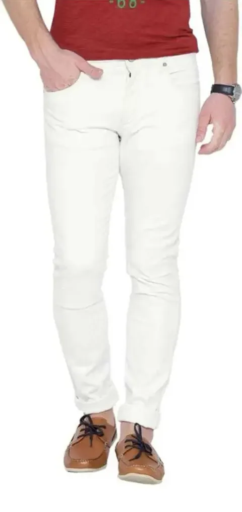 M.Weft Awesome Trendy Slim Fit White Men's Jeans Made by Denim