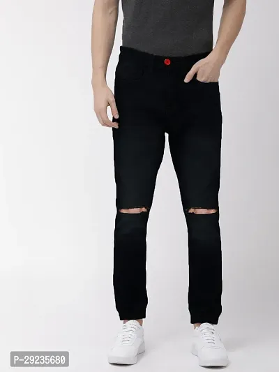 Stylish Black Cotton Polyester Lycra Blend Mid-Rise Jeans For Men-thumb0