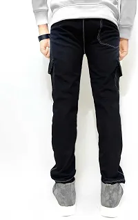 Stylish Black Polyester Blend Mid-Rise Cargos For Men-thumb1