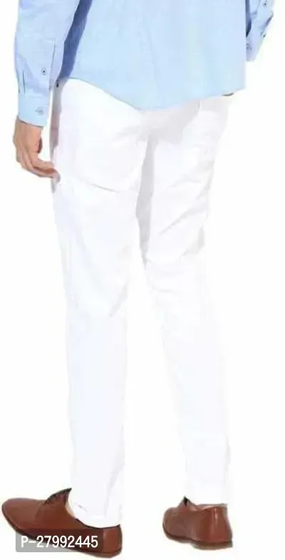 Elegant White Denim Solid Mid-Rise Jeans For Men-thumb2