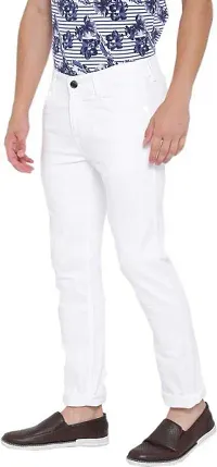 Elegant White Denim Solid Mid-Rise Jeans For Men-thumb2