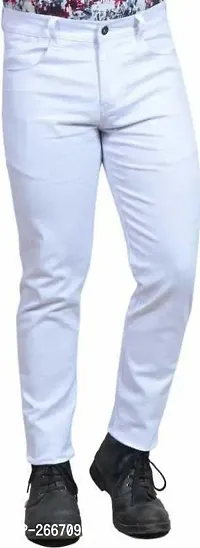 Stylish White Denim Mid-Rise Jeans For Men-thumb0