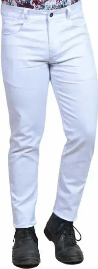 Stylish White Cotton Blend Mid-Rise Jeans For Men