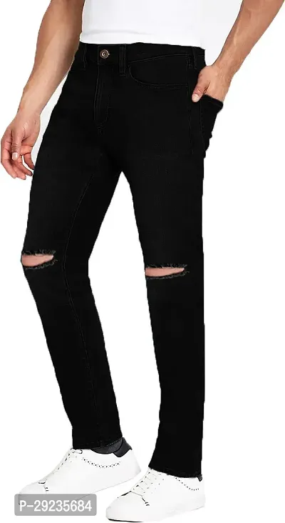 Stylish Black Denim Mid-Rise Jeans For Men-thumb0