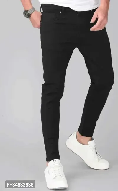 Stylish Black Cotton Blend Solid Mid Rise Jeans For Men-thumb0