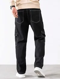 Stylish Black Cotton Blend Mid-Rise Cargos For Men-thumb1