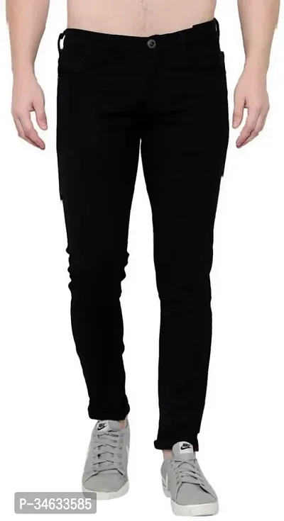 Stylish Black Denim Solid Mid Rise Jeans For Men-thumb0