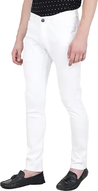 Bestloo Stylish White Cotton Blend Mid-Rise Jeans For Men-thumb1