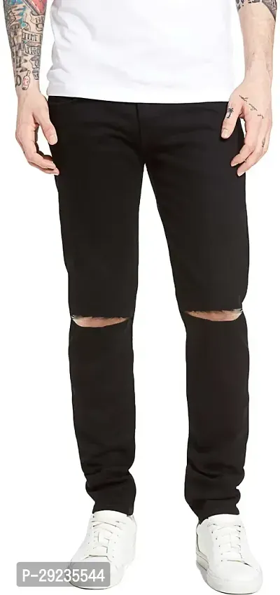 Stylish Black Denim Mid-Rise Jeans For Men-thumb0