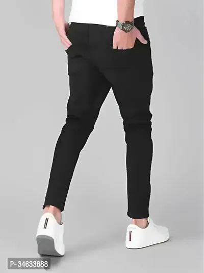 Stylish Black Denim Solid Mid Rise Jeans For Men-thumb4