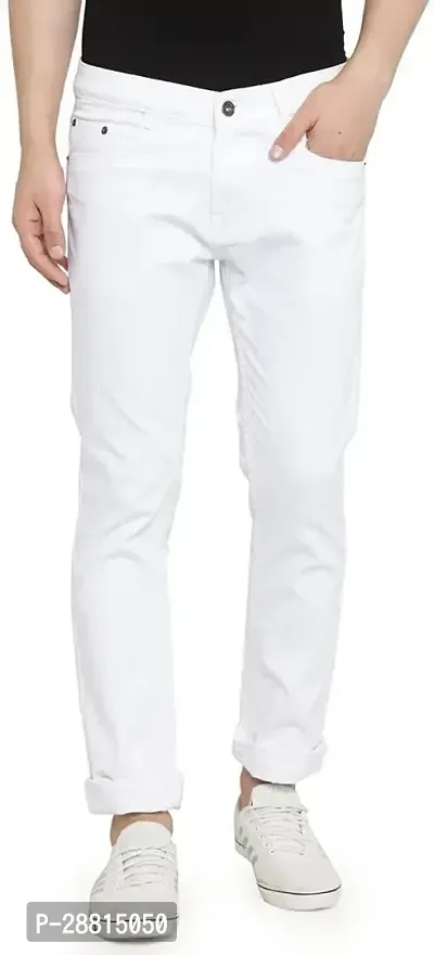 Domini Stylish White Cotton Blend Mid-Rise Jeans For Men-thumb0