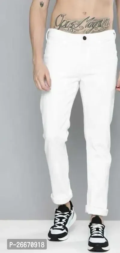 Stylish White Denim Mid-Rise Jeans For Men