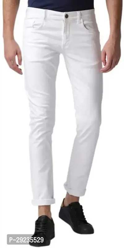 Stylish White Cotton Blend Mid-Rise Jeans For Men-thumb0