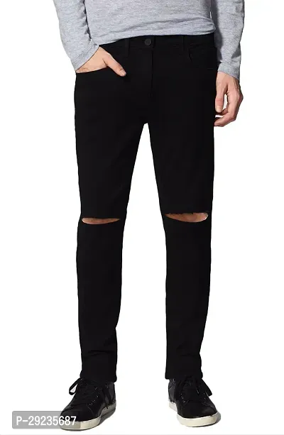 Stylish Black Denim Mid-Rise Jeans For Men-thumb0