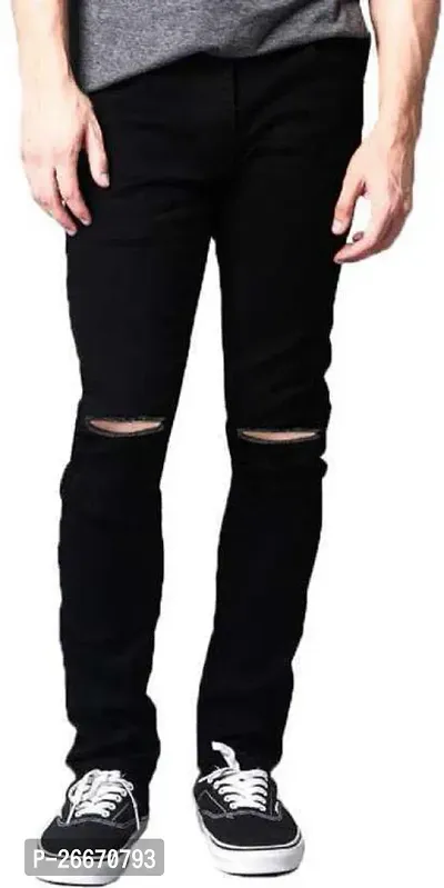 Stylish Black Denim Mid-Rise Jeans For Men