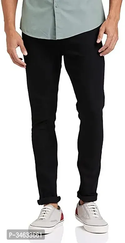 Stylish Black Cotton Blend Solid Mid Rise Jeans For Men-thumb0