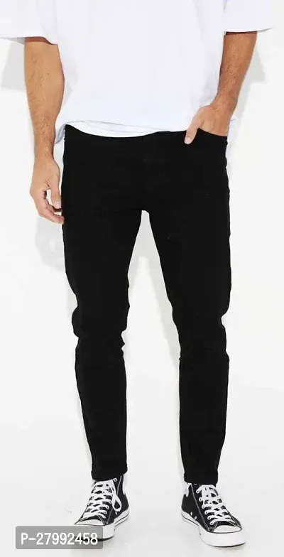 Elegant Black Denim Solid Mid-Rise Jeans For Men