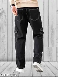 Stylish Black Denim Solid Cargos For Men-thumb1