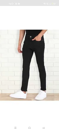 Stylish Black Cotton Blend Solid Mid Rise Jeans For Men-thumb3