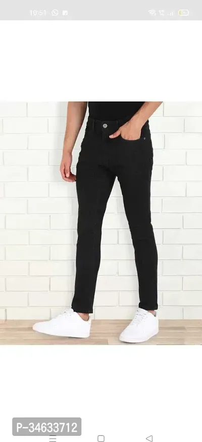 Stylish Black Cotton Blend Solid Mid Rise Jeans For Men-thumb4