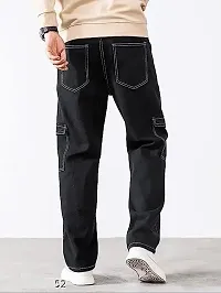 Stylish Black Denim Solid Cargos For Men-thumb1