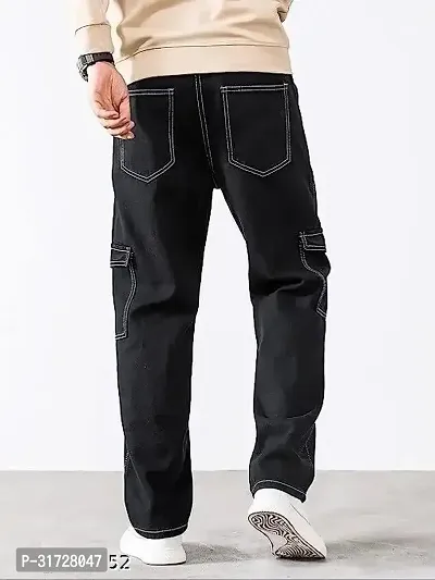 Stylish Black Denim Solid Cargos For Men-thumb3