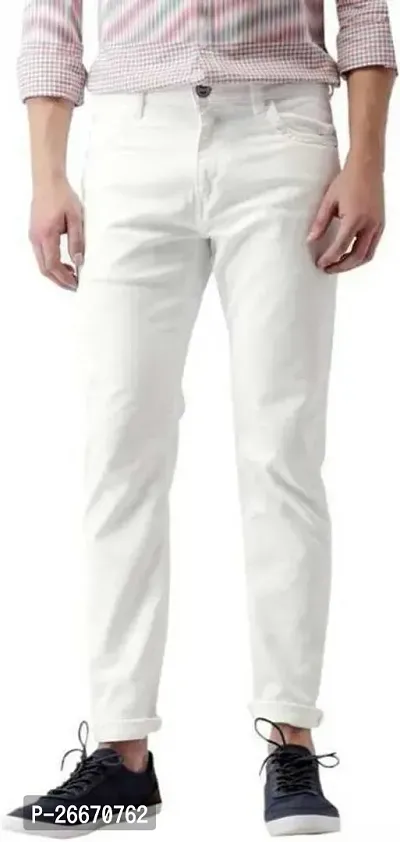 Stylish White Denim Mid-Rise Jeans For Men