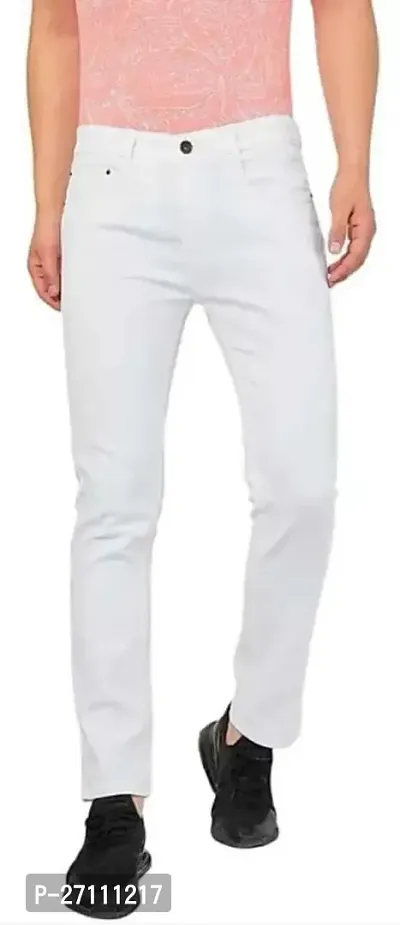 Stylish White Cotton Blend Mid-Rise Jeans For Men-thumb0