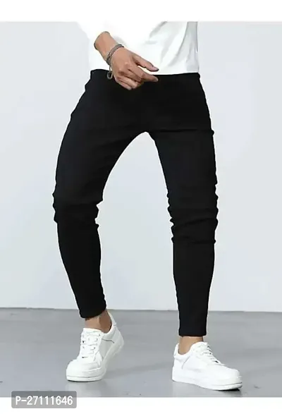 Stylish Black Cotton Blend Mid-Rise Jeans For Men-thumb0