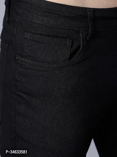 Stylish Black Cotton Blend Solid Mid Rise Jeans For Men-thumb5