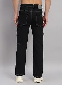 Stylish Black Denim Mid-Rise Cargos For Men-thumb1