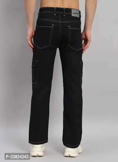 Stylish Black Denim Mid-Rise Cargos For Men-thumb2