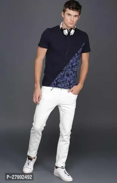 Elegant White Denim Solid Mid-Rise Jeans For Men-thumb4