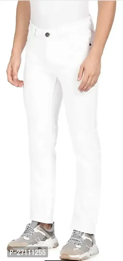 Stylish White Cotton Blend Mid-Rise Jeans For Men