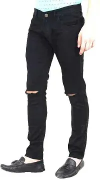 Elegant Black Denim Distress Mid-Rise Jeans For Men-thumb3