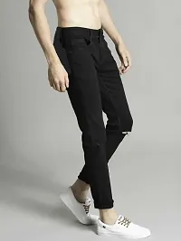 Elegant Black Denim Distress Mid-Rise Jeans For Men-thumb1