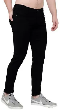 Stylish Black Denim Solid Mid Rise Jeans For Men-thumb1