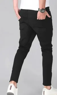 Stylish Black Denim Solid Mid Rise Jeans For Men-thumb1