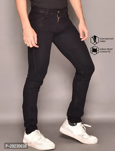 Stylish Black Cotton Streatchable Mid-Rise Jeans For Men-thumb3